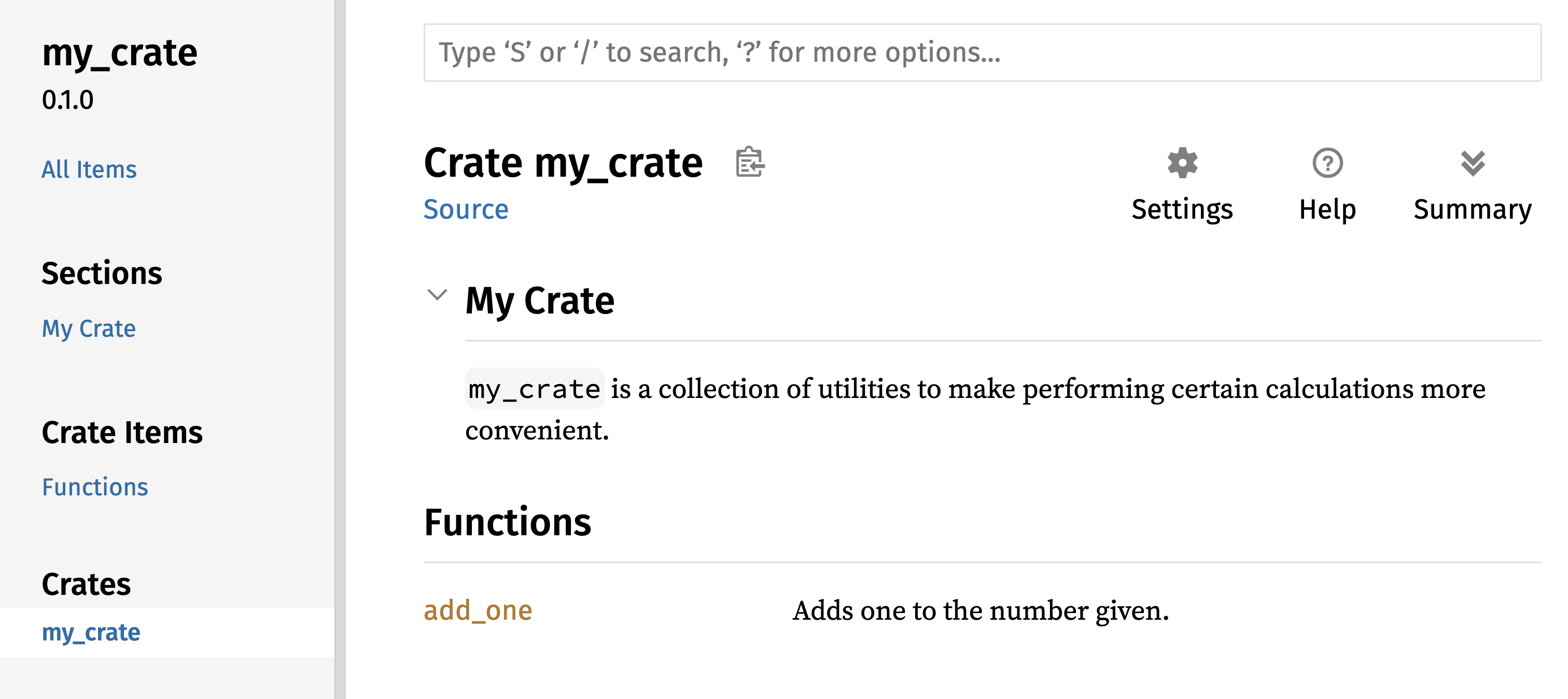 เอกสาร HTML ที่ถูกแสดงผลพร้อมคอมเมนต์สำหรับ crate โดยรวม